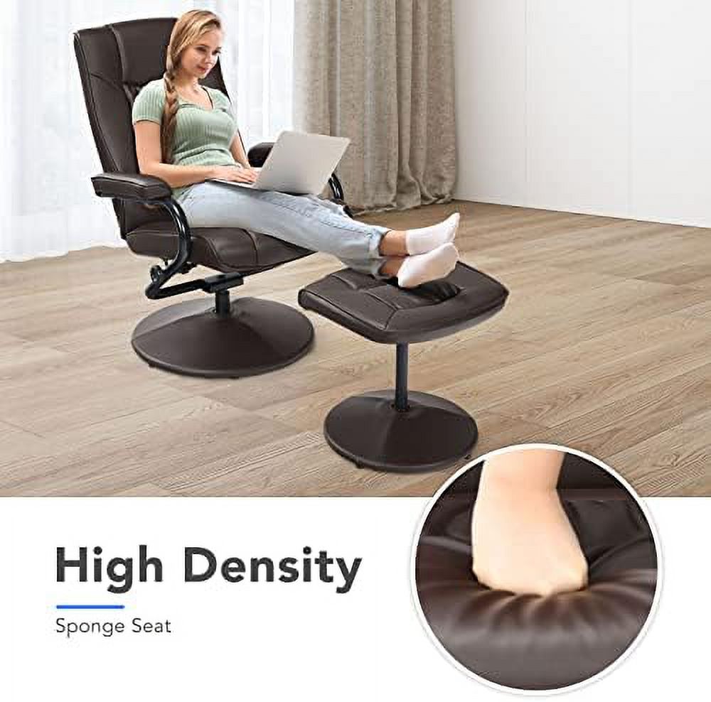 Grey PU Leather Swivel Reclining Chair with Ottoman A34909