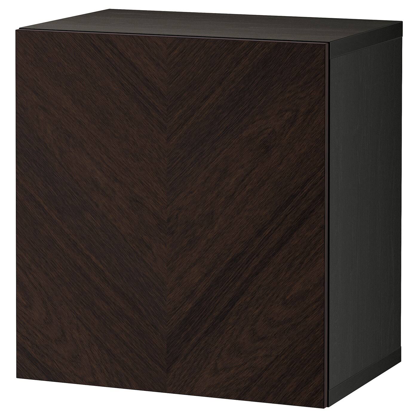 Black-Brown Wall-Mounted Cabinet with Oak Veneer L405100