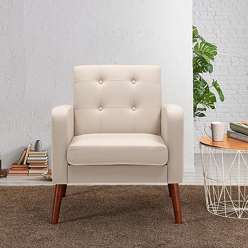 Dark Grey Linen Arm Chair with Solid Wood Legs M49954