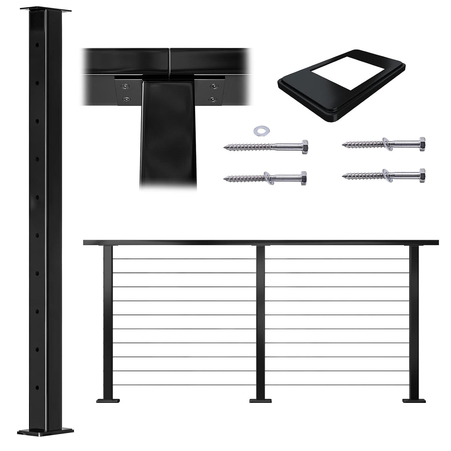 36x2x2 Square Weldless Stainless Steel Black Finish Pre-Drilled Post X7182