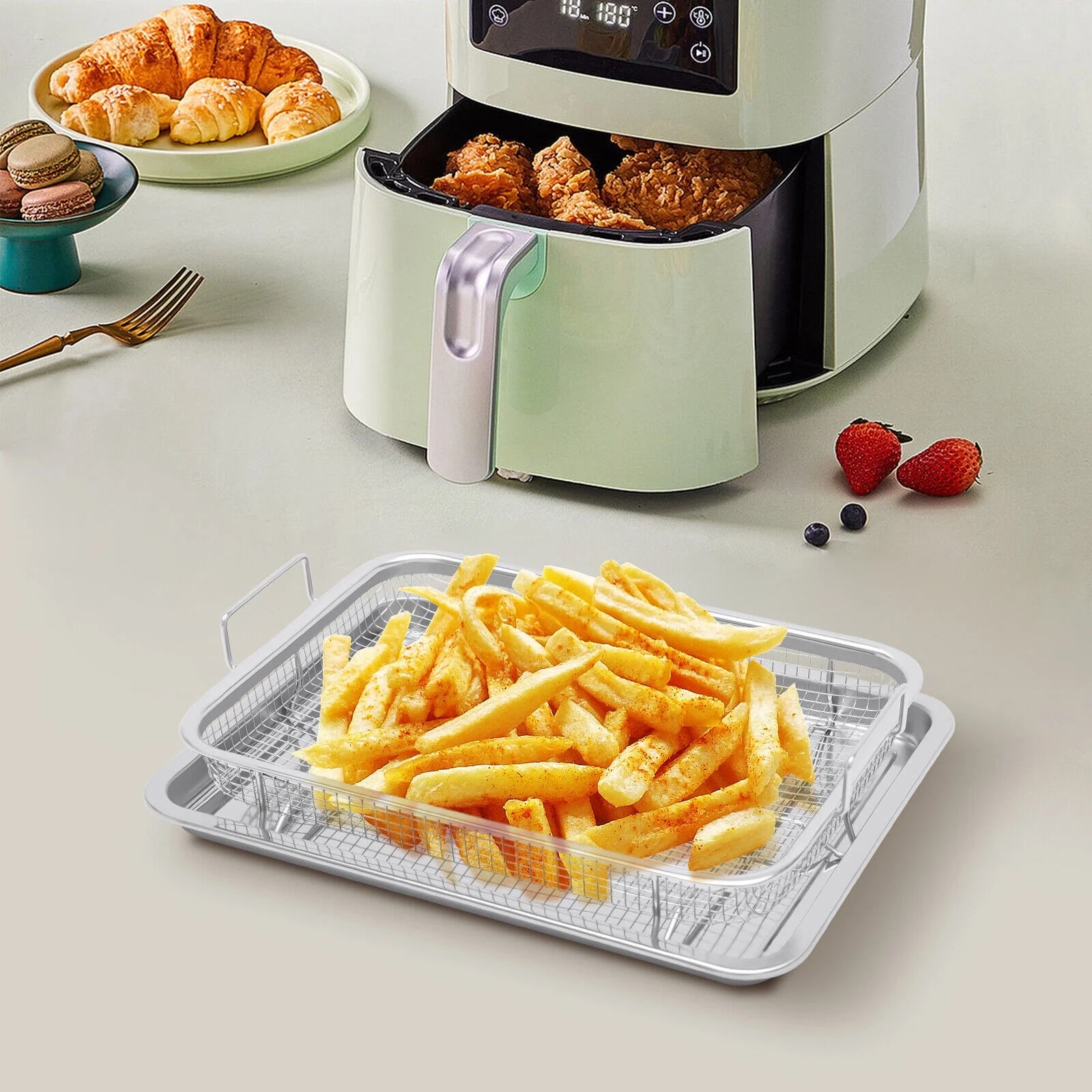 12.6inch Stainless Steel Air Fryer Basket & Tray Set Z7910