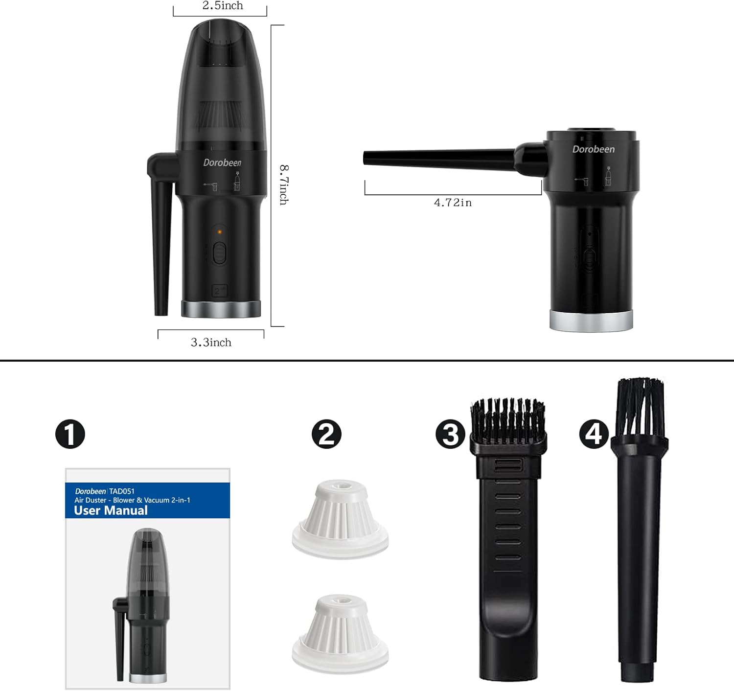 Cordless 2 in 1 Air Duster & Vacuum, 77000 RPM, 10000 PA, Pack of 2 O904