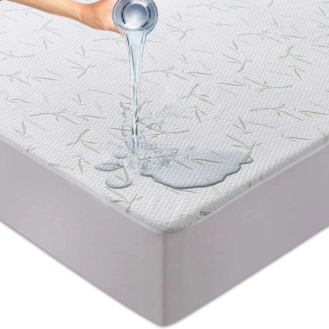 Twin Size Linen Bamboo Waterproof Mattress Protector with Cooling Fabric L5599