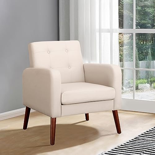 Dark Grey Linen Arm Chair with Solid Wood Legs M49954