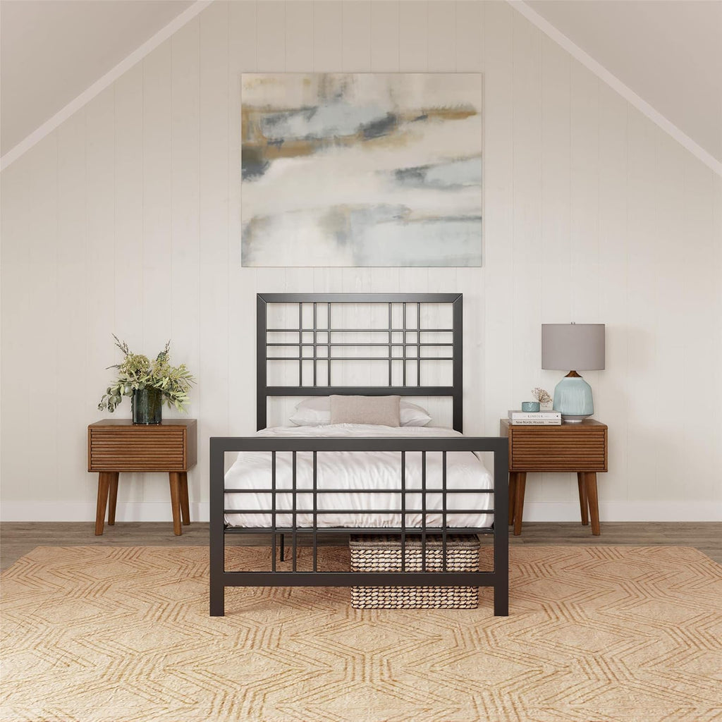 Twin Size Metal Bed Frame with Adjustable Storage L3283