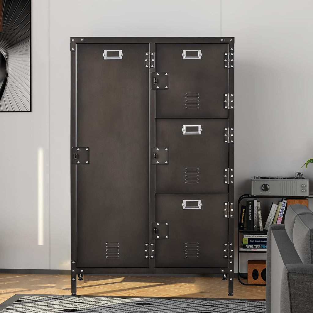 Metal Storage Cabinet with 4 Doors, 55 Height Steel Cabinet with Lockable Doors B664