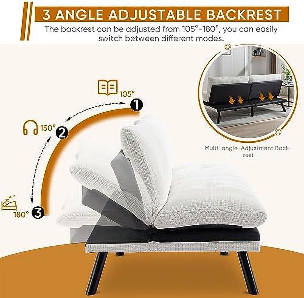 Convertible Memory Foam Futon Sofa Bed Loveseat with Adjustable Backrest T273