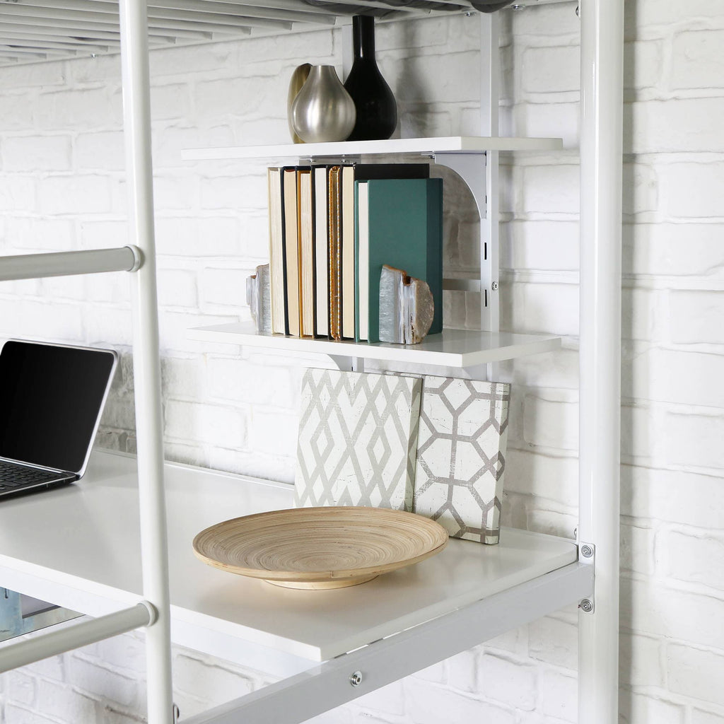 White Metal Loft Bed with Wood Desk U3303
