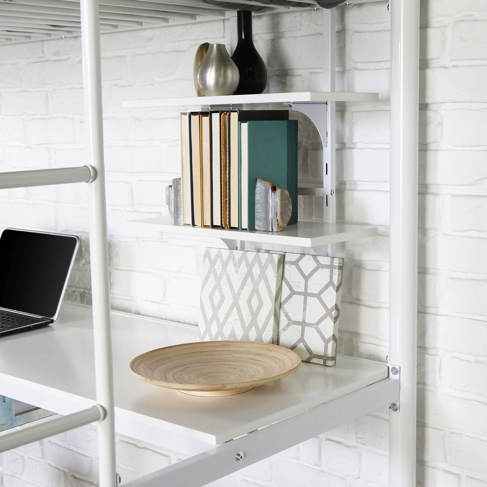 White Metal Loft Bed with Wood Desk U3303