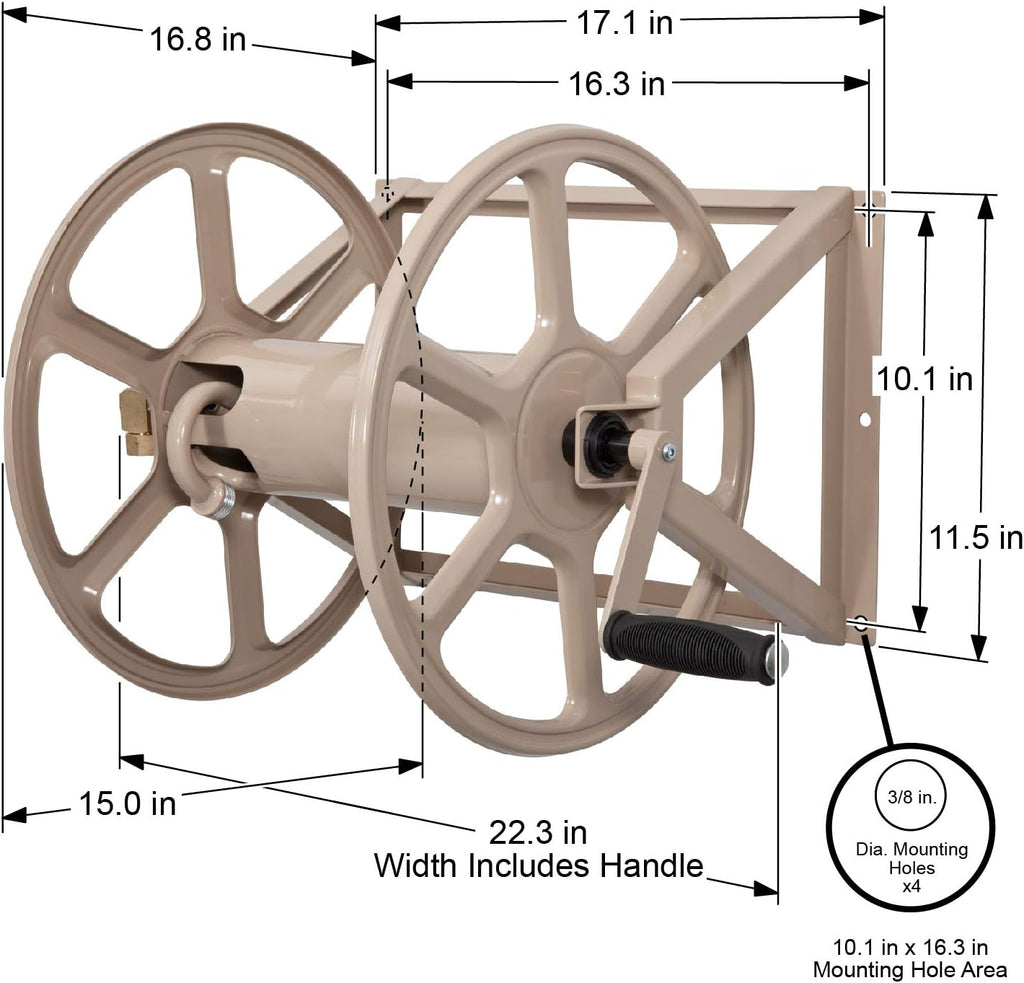 Steel Wall/Floor Mounted Hose Reel, Holds 200-Feet of 5/8-Inch Hose B3252