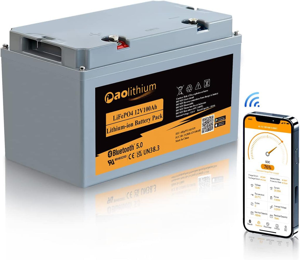 12V 100Ah LiFePO4 Battery with Bluetooth 4000 Cycles Built-in BMS 2Pack Y62075