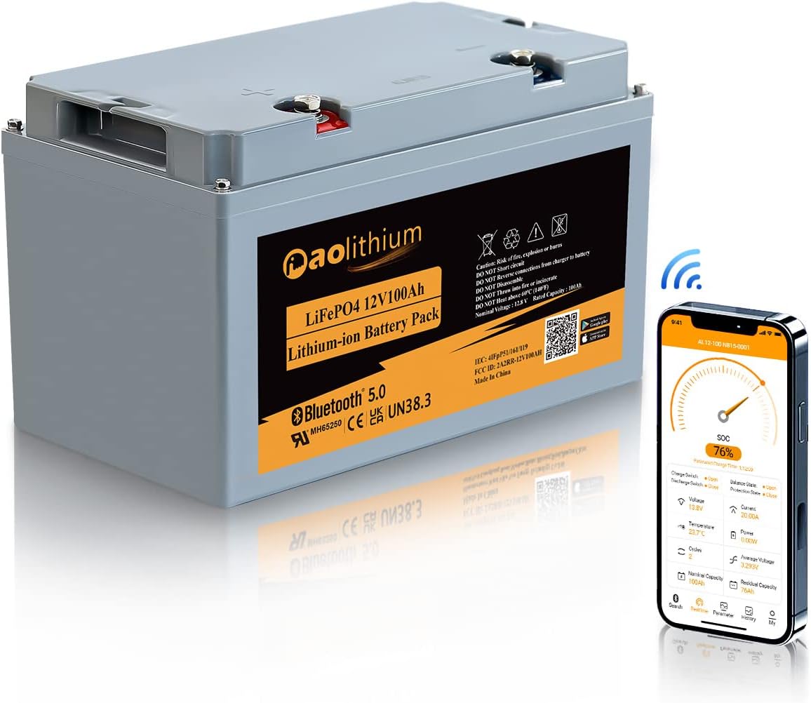 12V 100Ah LiFePO4 Battery with Bluetooth 4000 Cycles Built-in BMS 2Pack Y62075