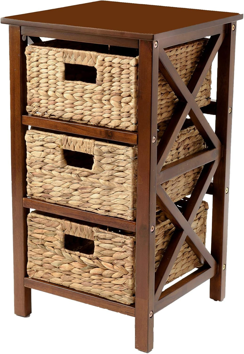 White 3 Tier End Table with 3 Baskets A234133