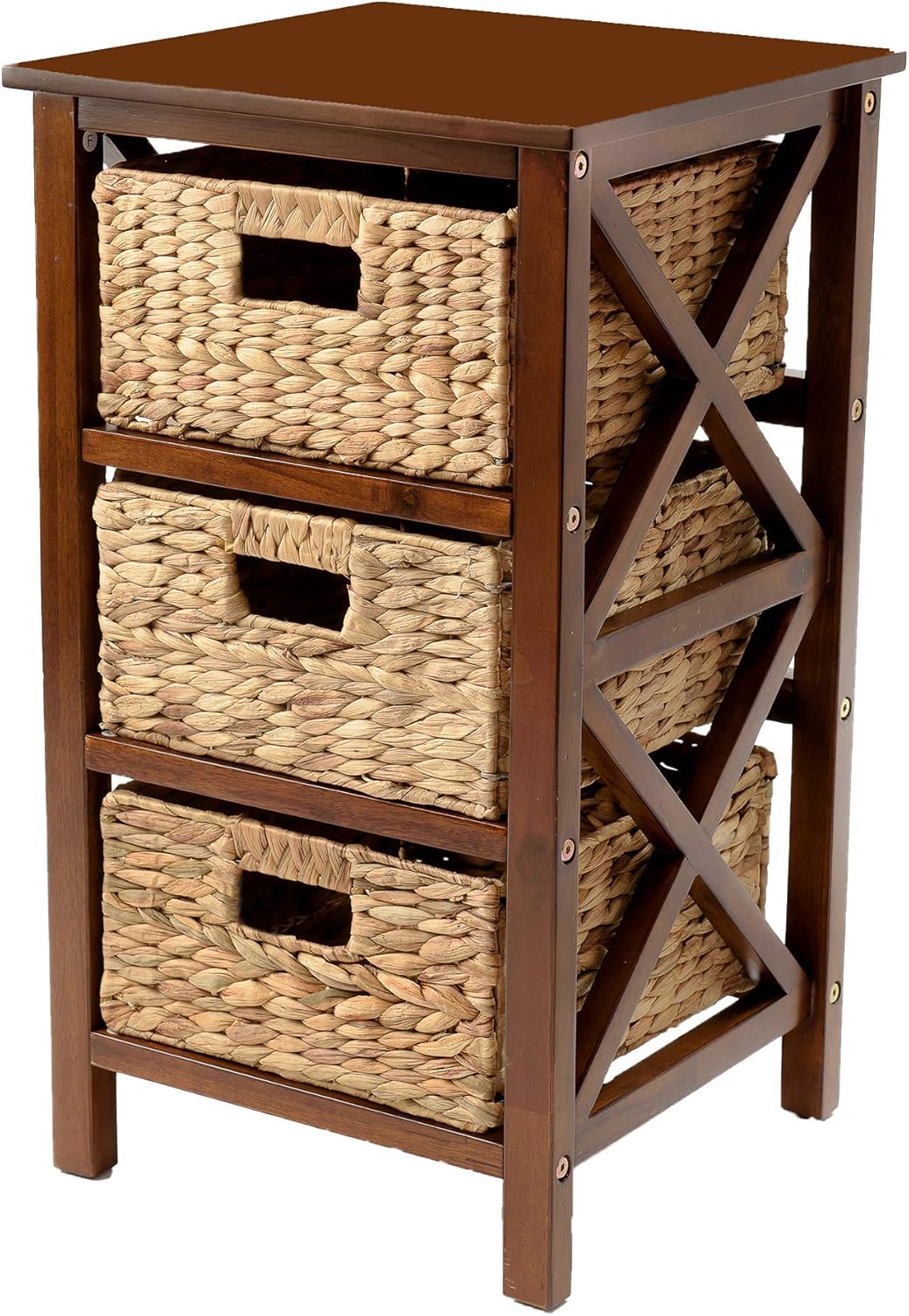 White 3 Tier End Table with 3 Baskets A234133