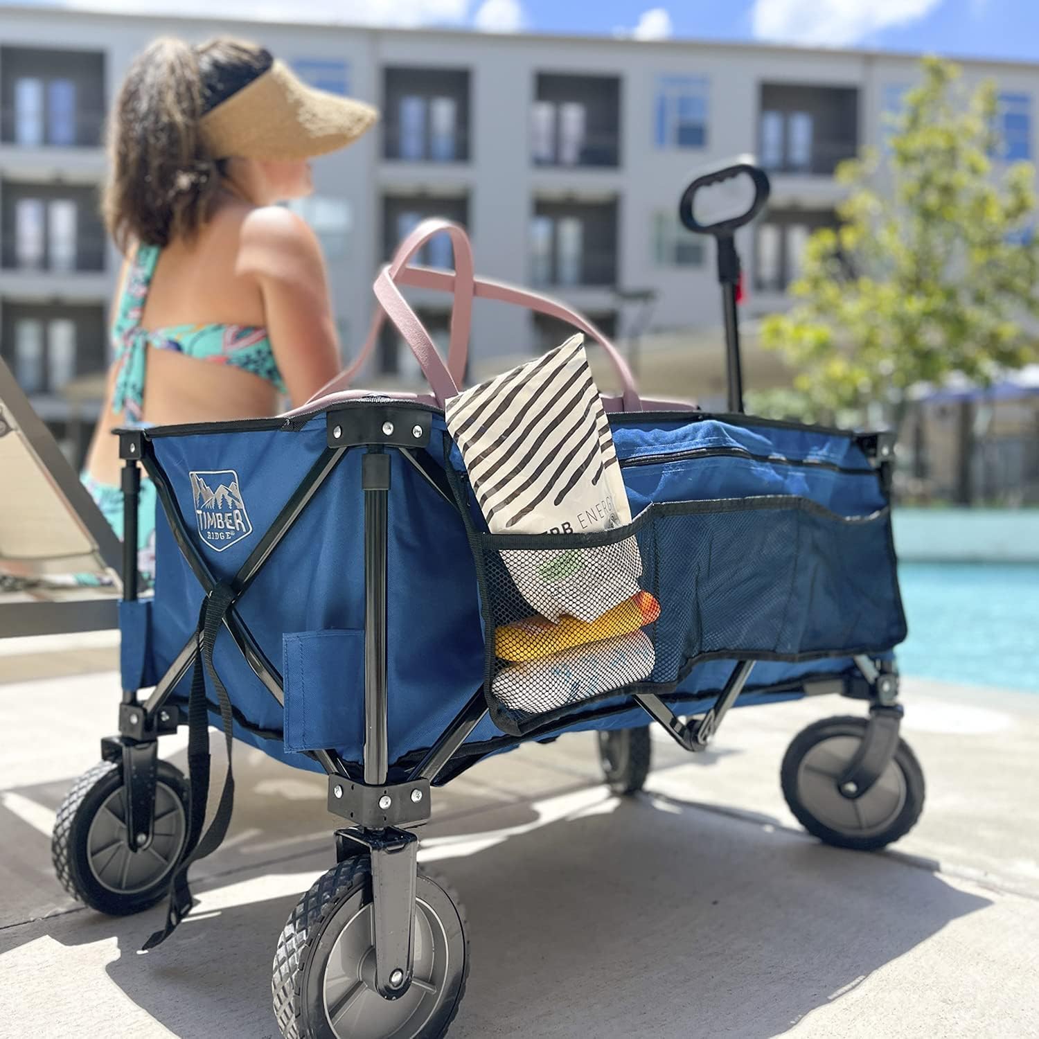 Collapsible Outdoor Folding Wagon Cart with Side Bag Cup Holder L6158