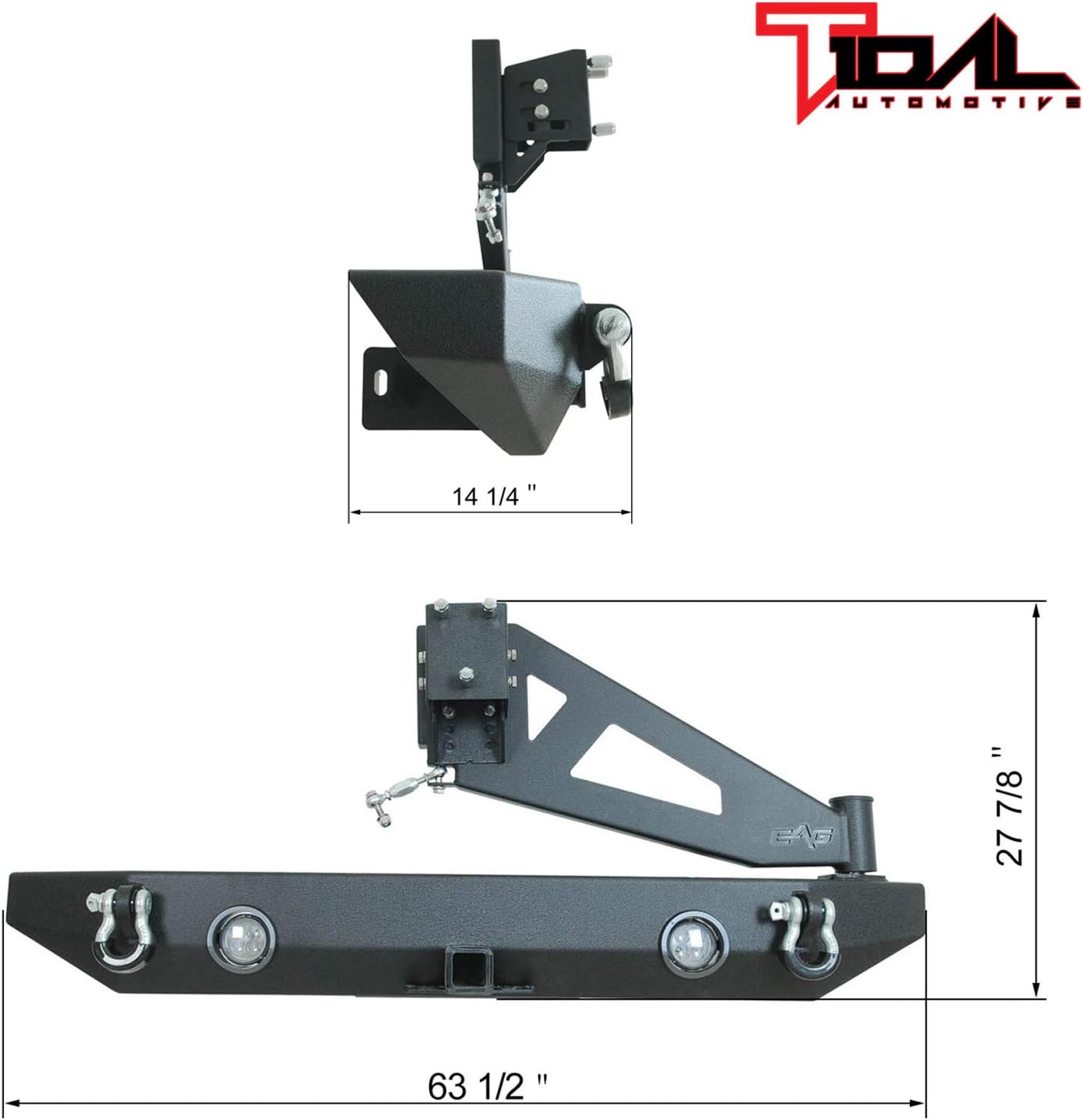 Rear Bumper with Spare Tire Rack and Hitch Receiver with 2 LED Lights M32966