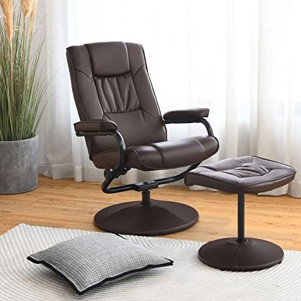 Grey PU Leather Swivel Reclining Chair with Ottoman A34909