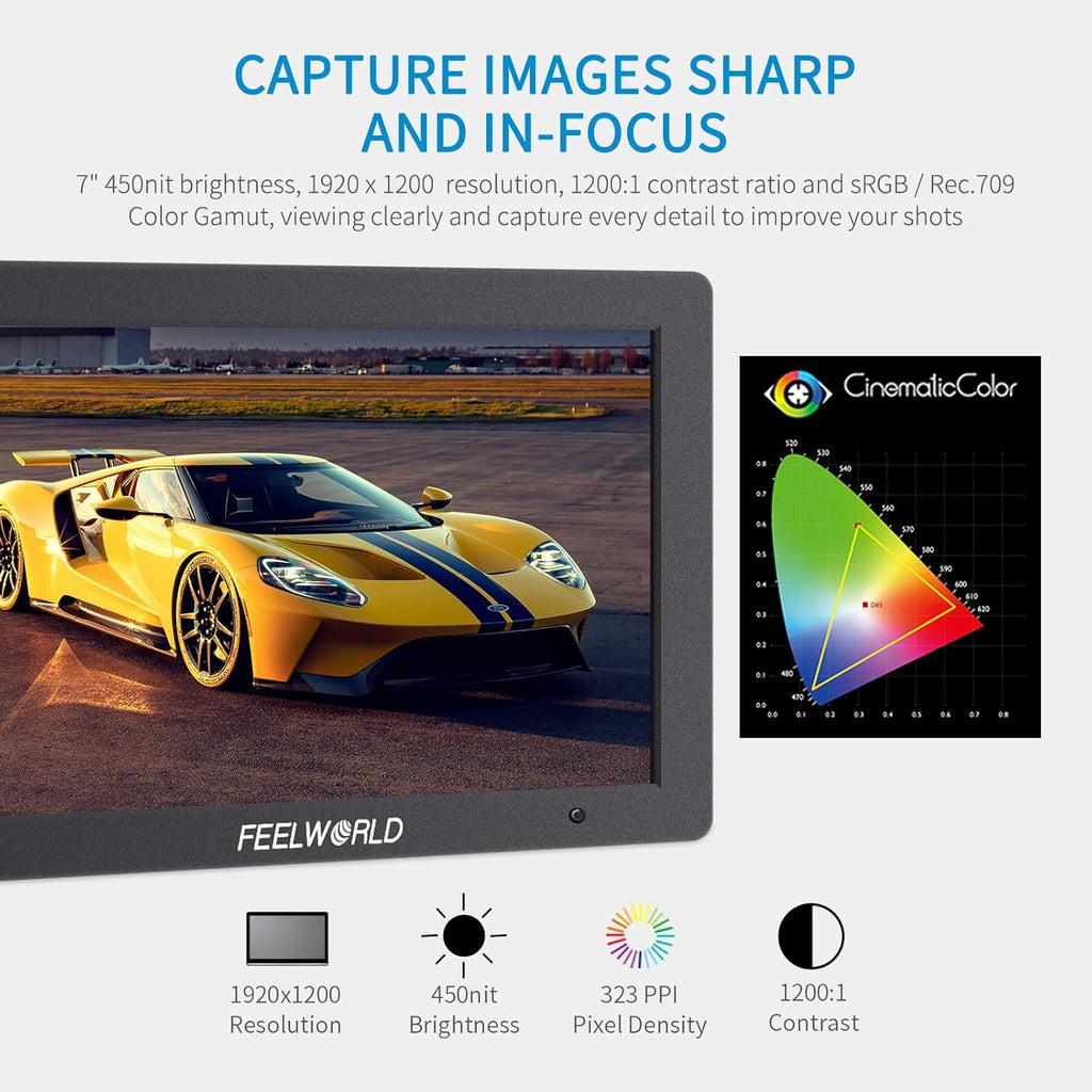 7 Inch 4K HDMI Field Monitor with Waveform Histogram Peaking Focus False Colors P7768