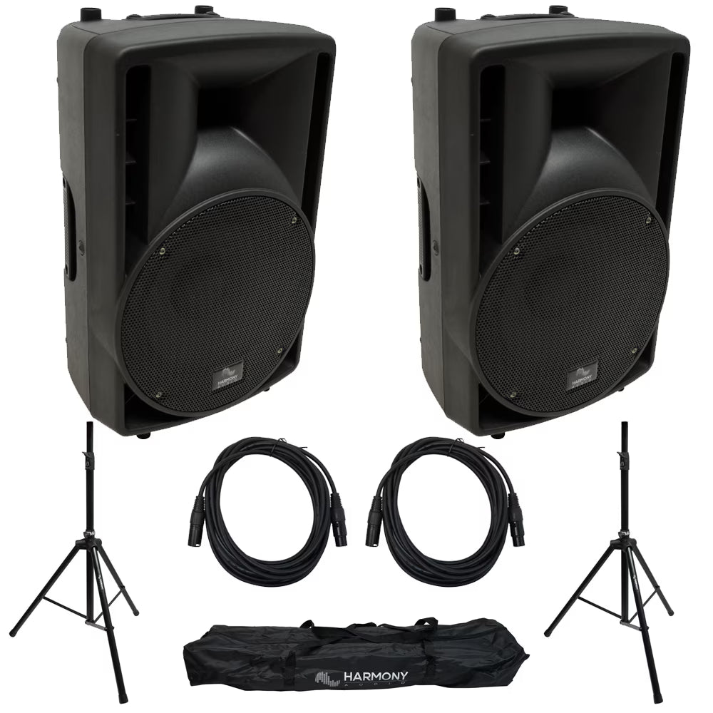 10" Pro DJ Powered 400W PA Speaker Pair with Tripod Stands & XLR Cables S69984