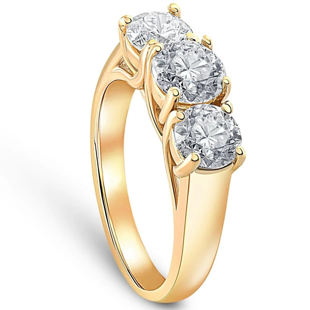3ct Diamond Three Stone Wedding Ring 14k Yellow Gold Z885