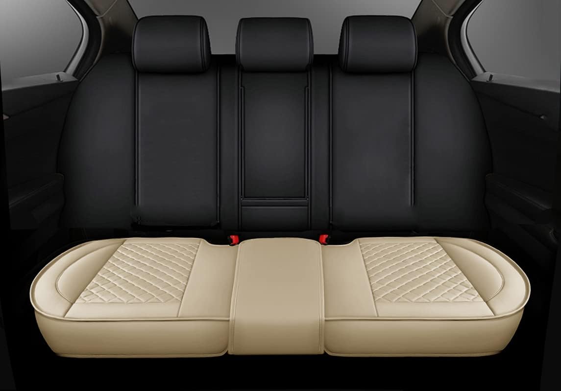 2PCS PU Leather Car Seat Cover Protector Front Seat Bottom Universal Beige Pack of 2 Z977
