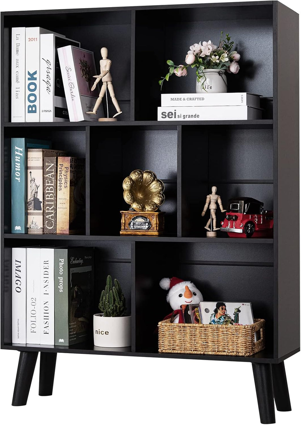 Black 3 Tier Wood Bookshelf U73079