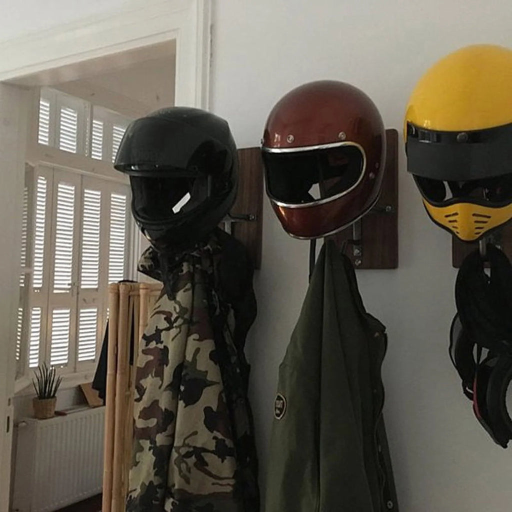 Wooden Motorcycle Helmet Rack & Jacket Hook Hat Storage Display Holder Q2195