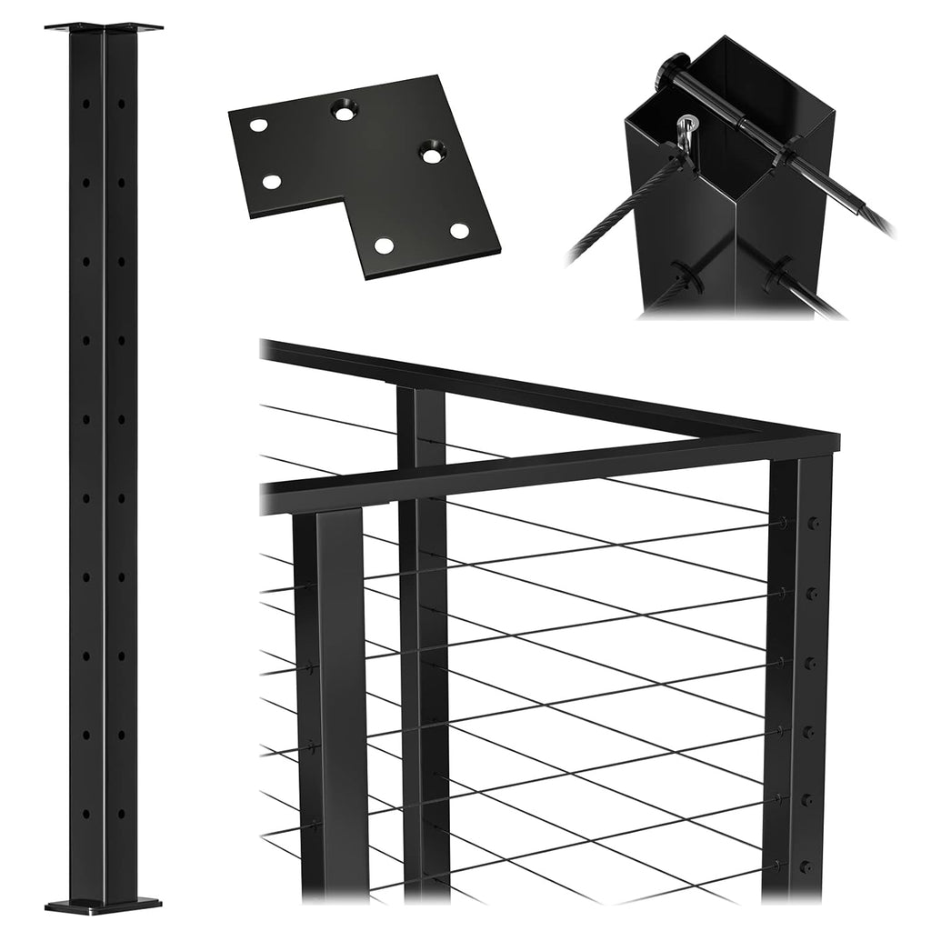 36x2x2 Square Weldless Stainless Steel Black Finish Pre-Drilled Post X7182