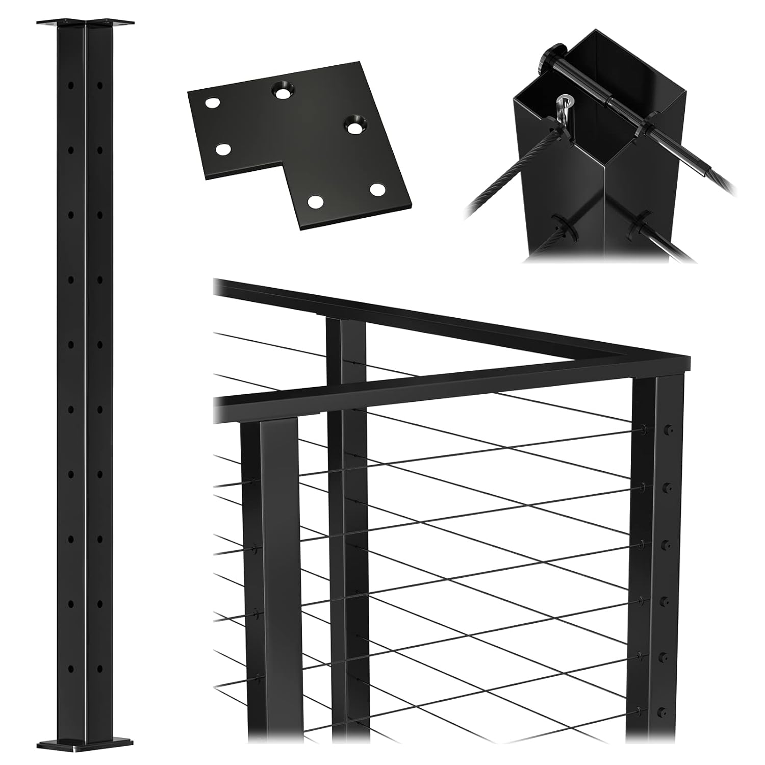 36x2x2 Square Weldless Stainless Steel Black Finish Pre-Drilled Post X7182