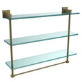 Antique Brass Triple Tiered Glass Shelf with Towel Bar O461051