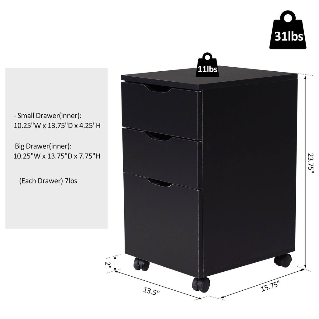 Black Wood Grain 3 Drawer Rolling File Cabinet G587516