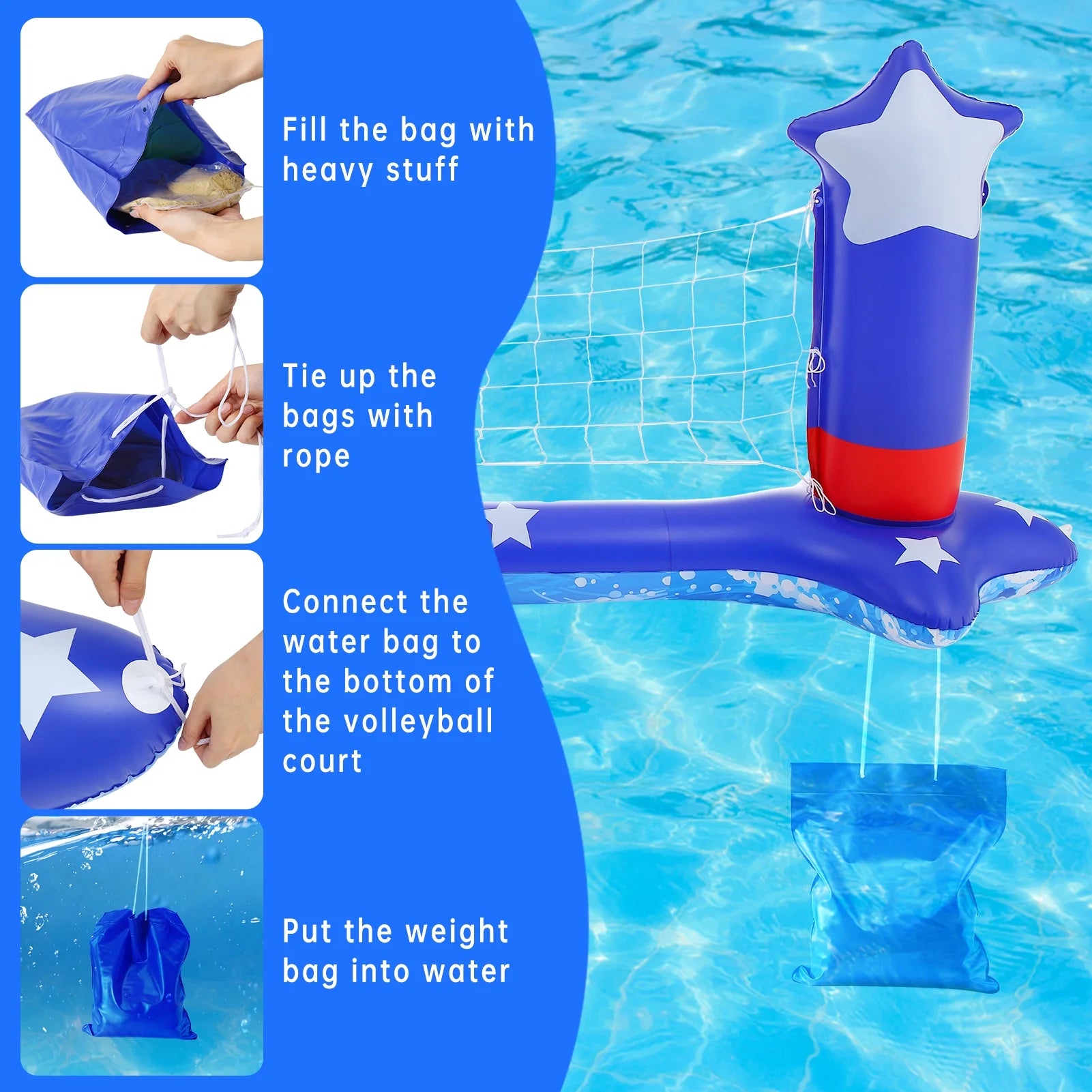 Inflatable Pool Volleyball Game Set with Basketball Hoops V1785