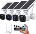 Solar Security Camera System, 4 Cameras, Solar Powered with Base Station, 2-Way Audio, Night Vision, IP65 Waterproof B268