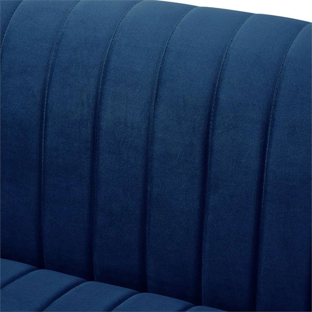 Navy Blue Velvet Loveseat with Chrome Base V10671