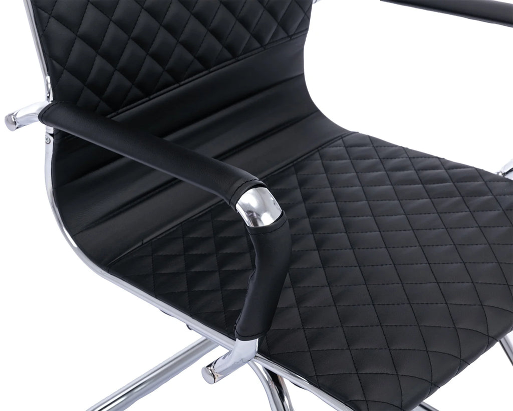 Black Faux Leather Office Guest Chair Set of 2 with Metal Sled Base I798750