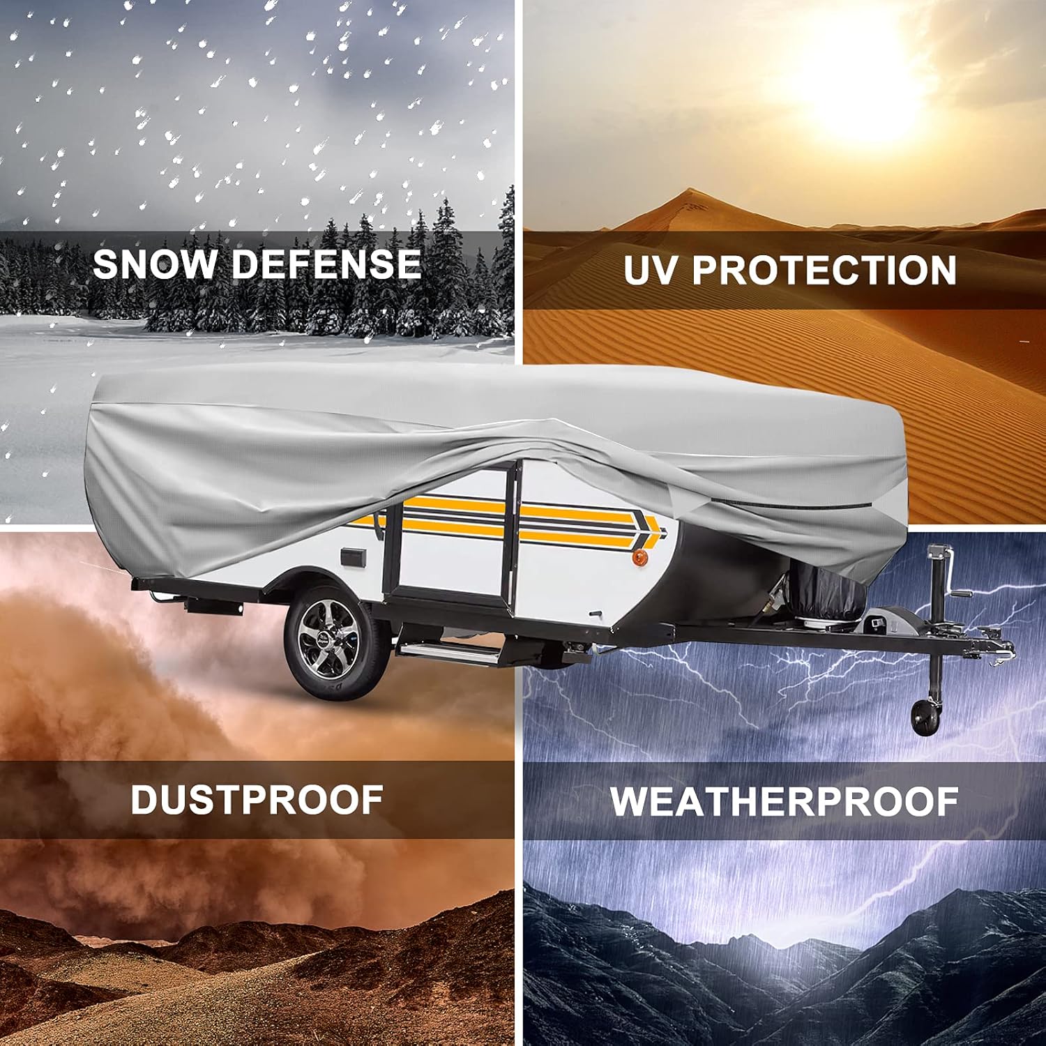 520D Oxford Pop up Camper Cover Waterproof Breathable Anti-UV Ripstop RV Storage Cover U3742