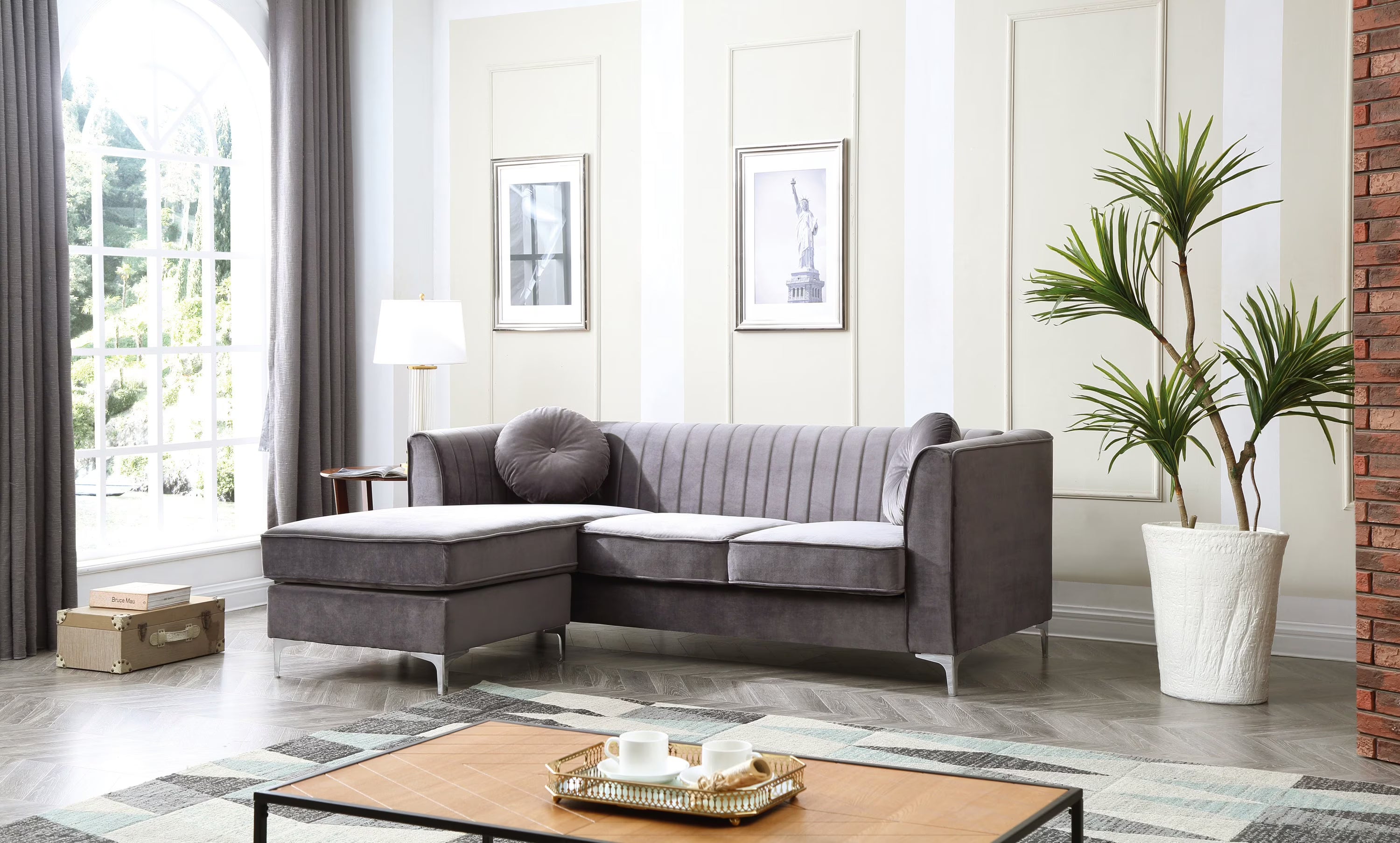 Gray Sectional Sofa Chaise O669