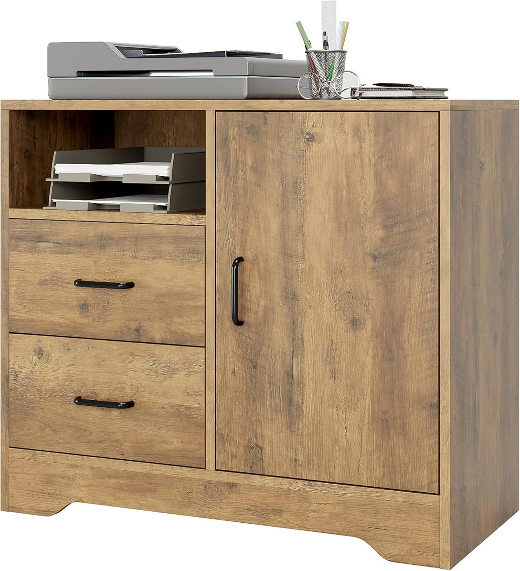 Rustic Brown 2 Drawer Wooden Storage Cabinet with Door and Adjustable Shelves N847