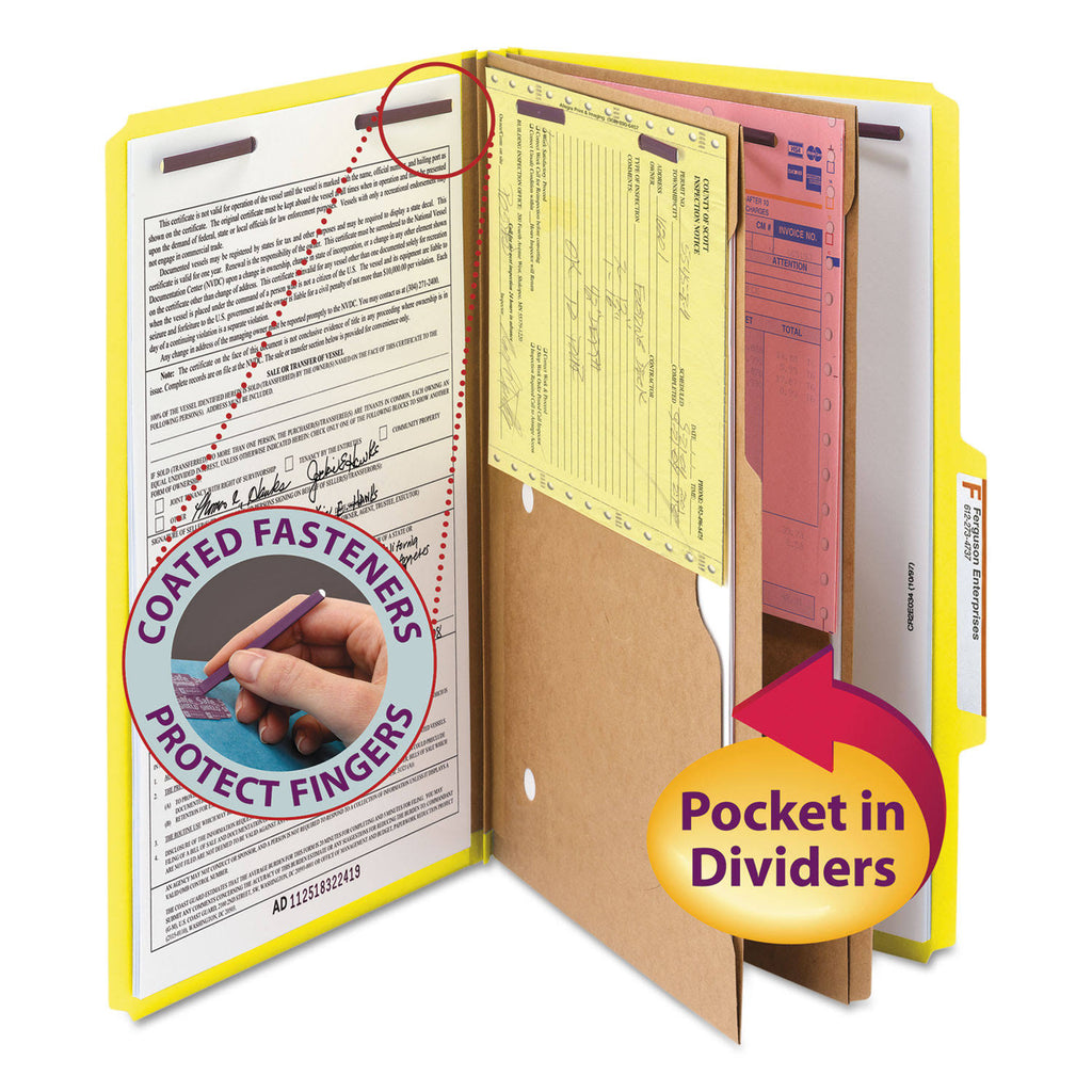 Yellow Legal Classification Folders with Fasteners E2472
