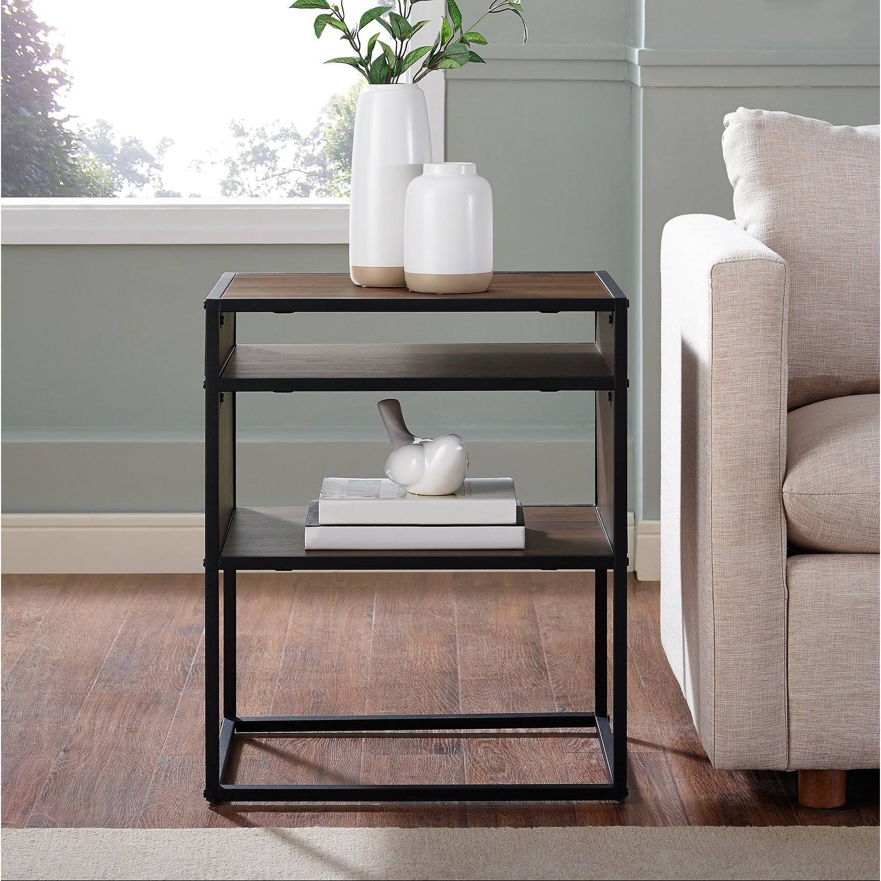 Dark Walnut Side Table with Open Shelf R3486