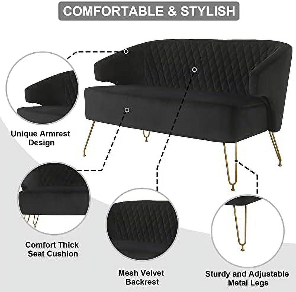 Cashmere Loveseat Sofa with Gold-Finished Metal Legs and 2 Small Pillows J711263