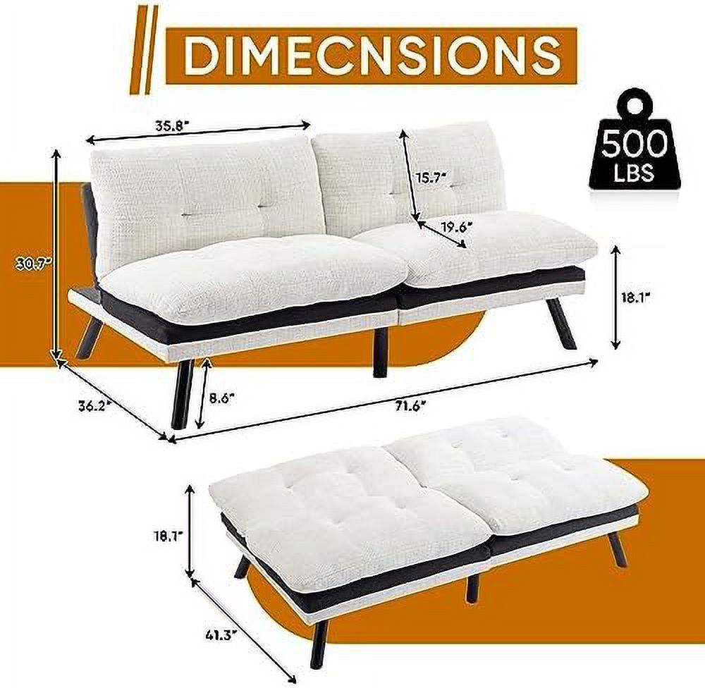 Convertible Memory Foam Futon Sofa Bed Loveseat with Adjustable Backrest T273
