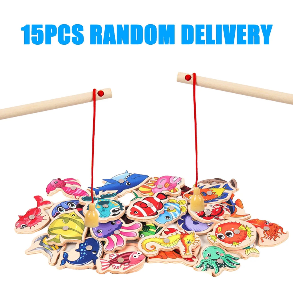 Magnetic Fishing Game Toys Set with Wooden Fish Rod Z6487