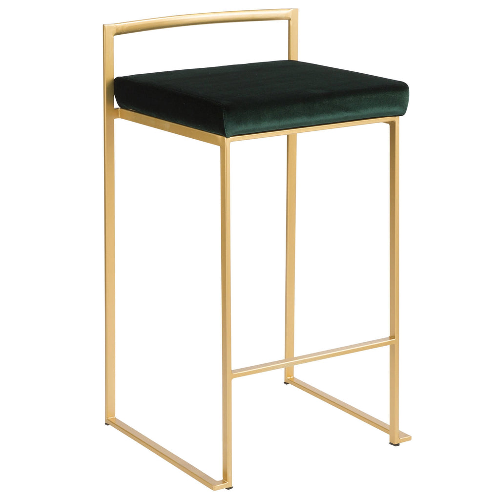 Brushed Gold and Green Velvet Barstools I904