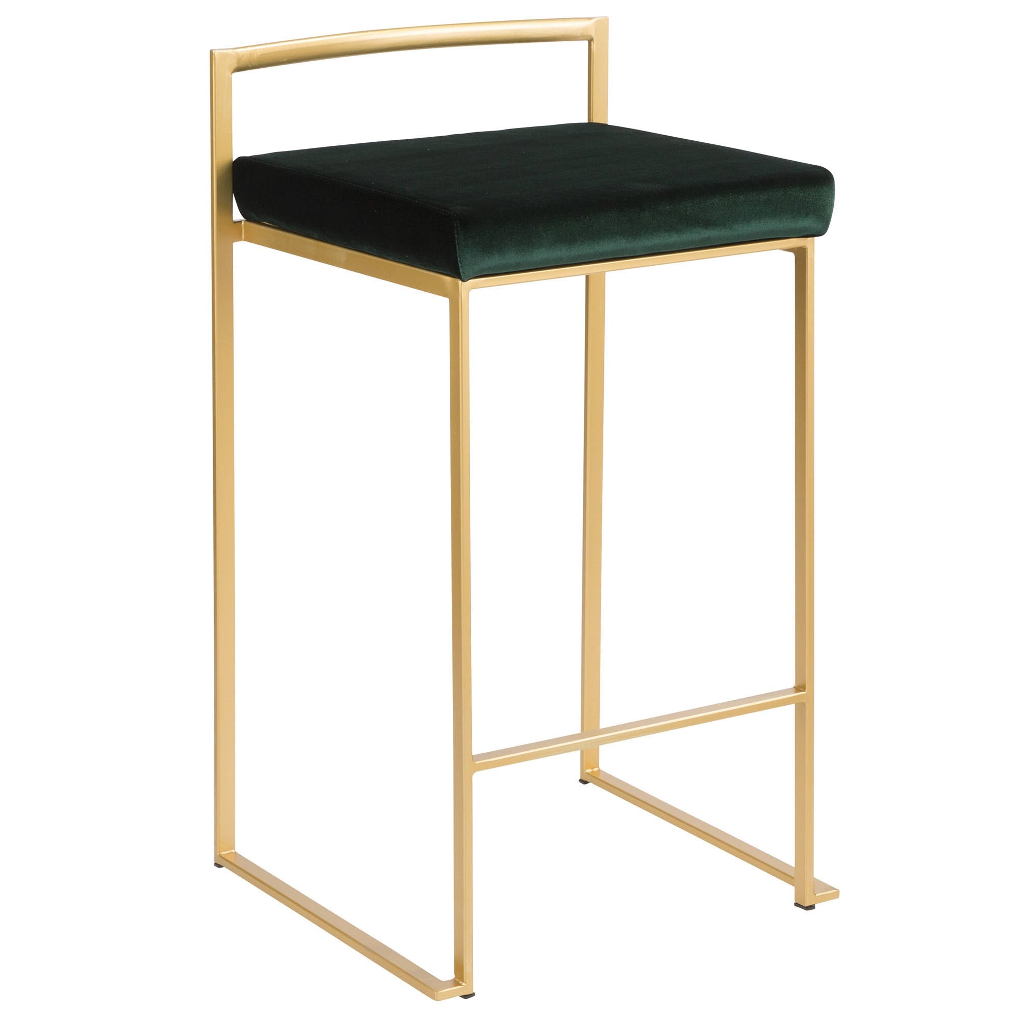 Brushed Gold and Green Velvet Barstools I904