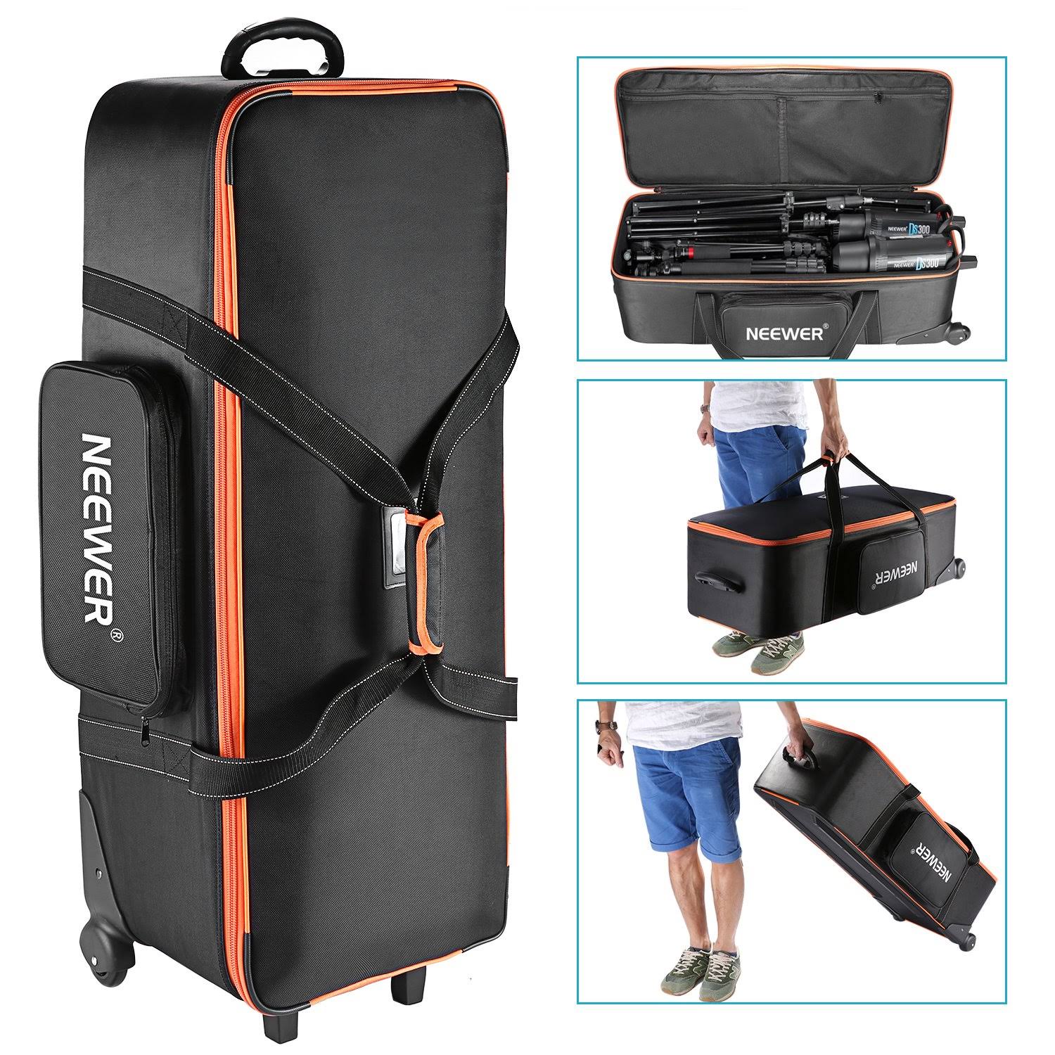 Photo Studio Equipment Trolley Carry Bag with Straps Padded Compartment Wheel D697