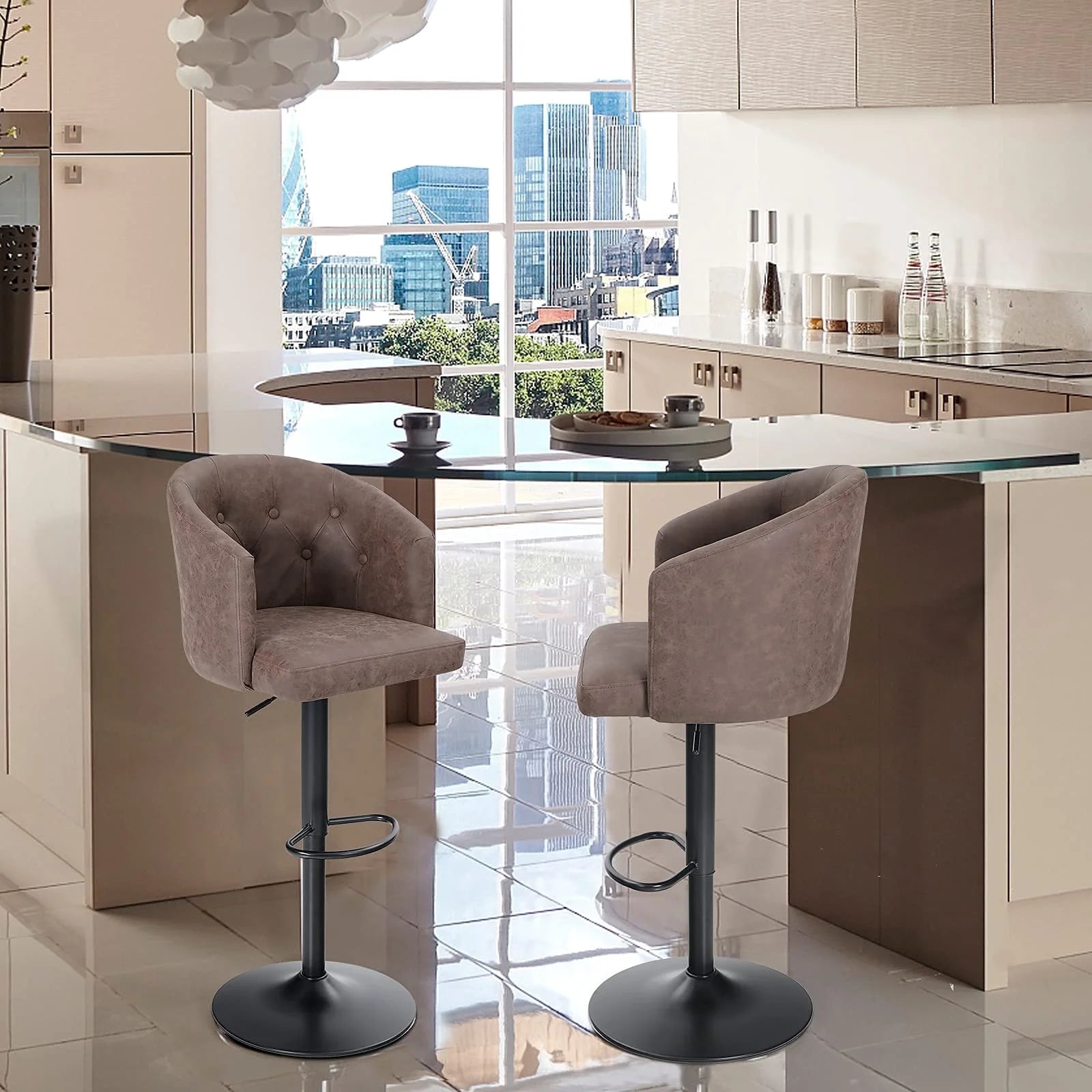 Adjustable PU Leather Bar Stools Set of 2 A1775