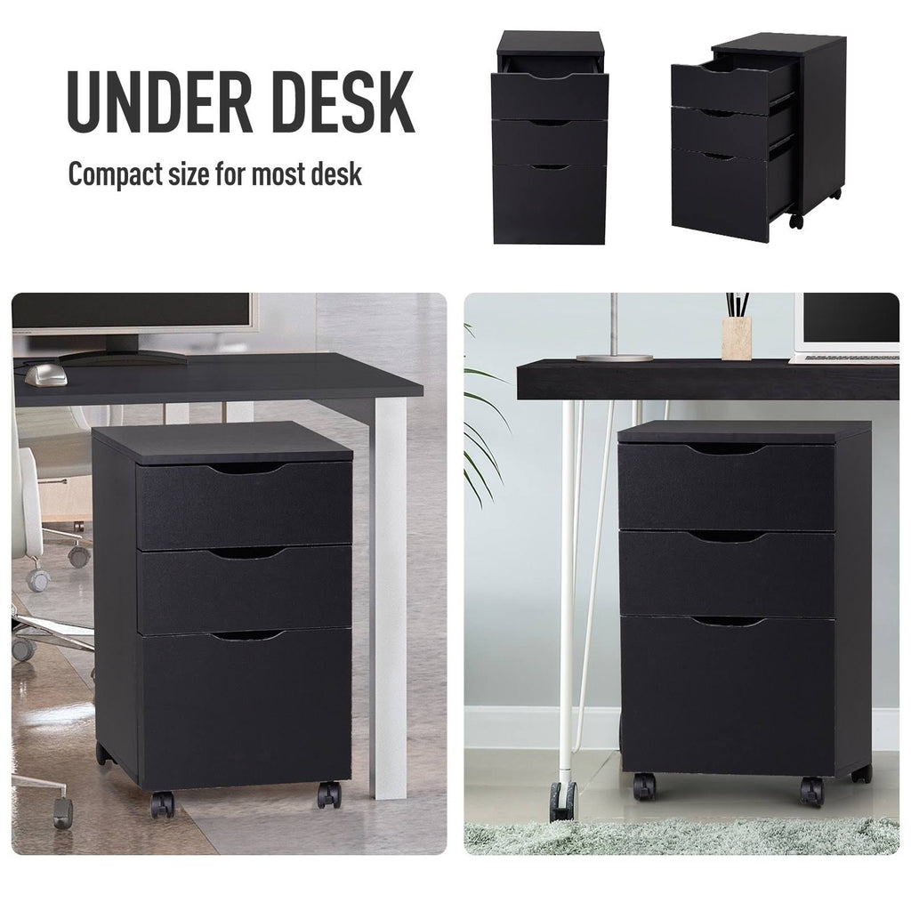 Black Wood Grain 3 Drawer Rolling File Cabinet G587516