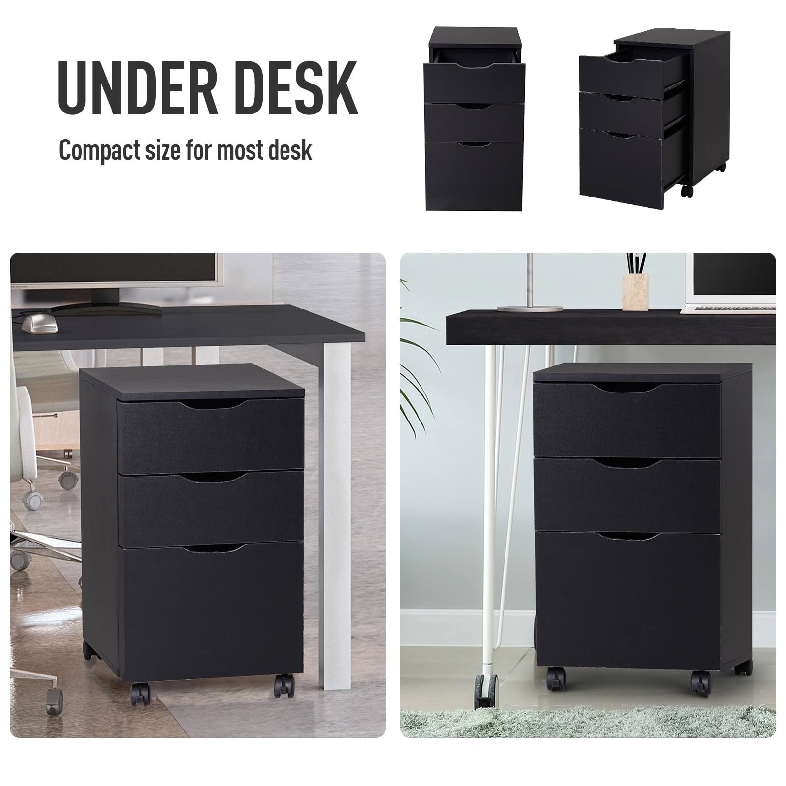 Black Wood Grain 3 Drawer Rolling File Cabinet G587516
