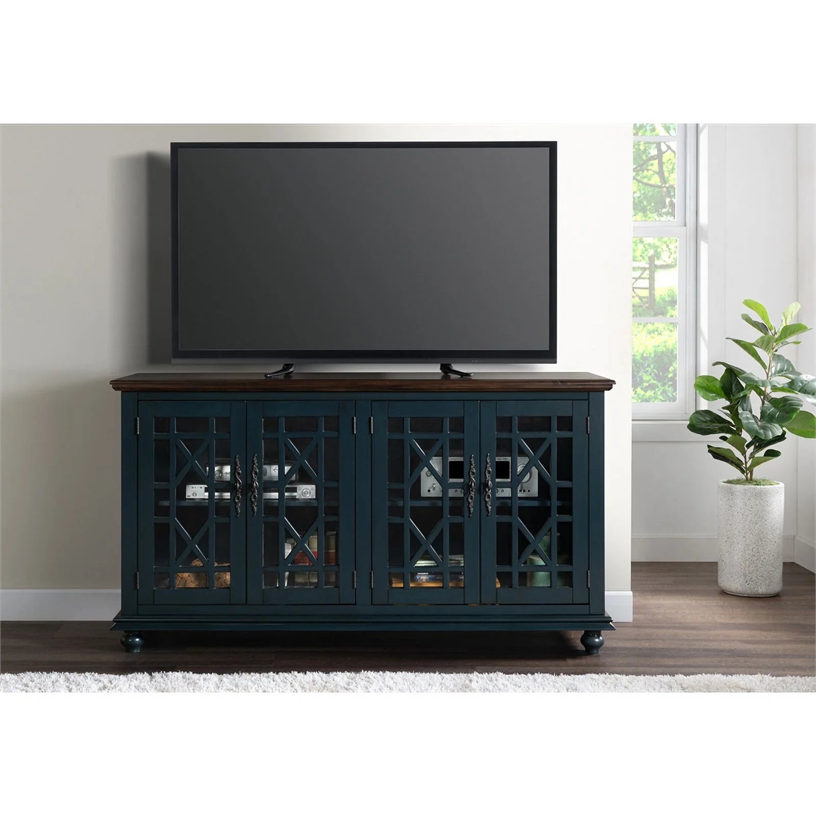 63" TV Stand Catalina Blue with Coffee Walnut Top V474802